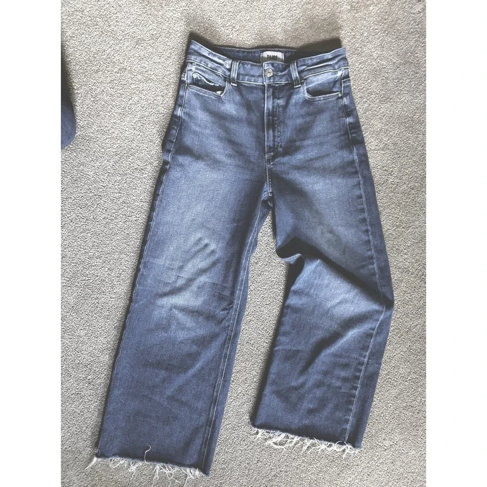 Paige‎ Anessa Jeans Women's 28 Distressed High Rise Wide Leg Crop Raw Hem